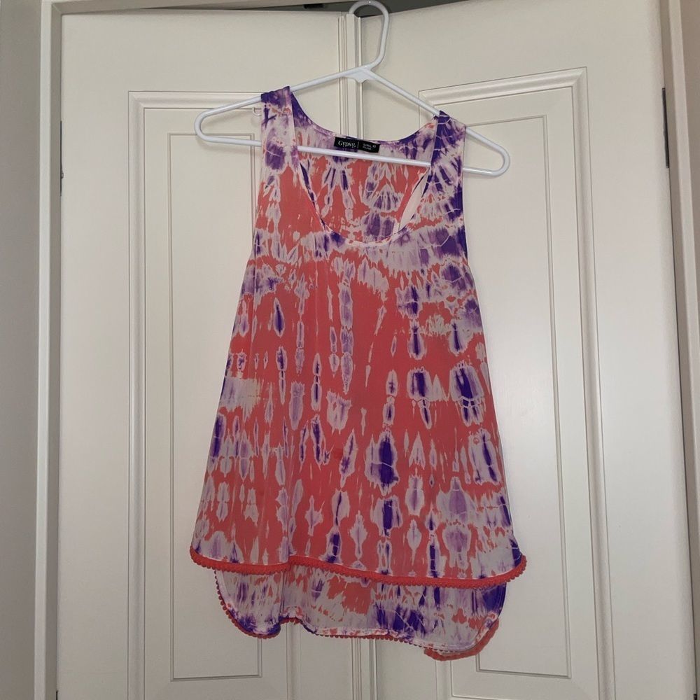 Gypsy 100% Silk Pink & Purple Tie Dye Tank